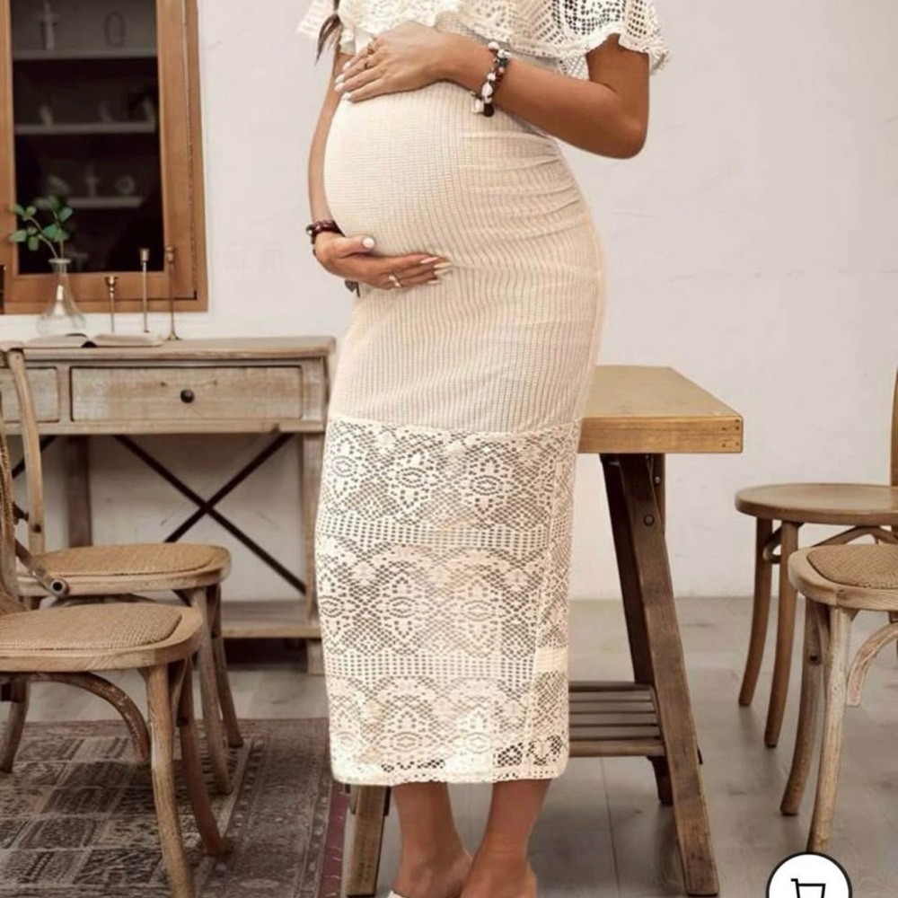 SHEIN Cream Lace Midi Skirt